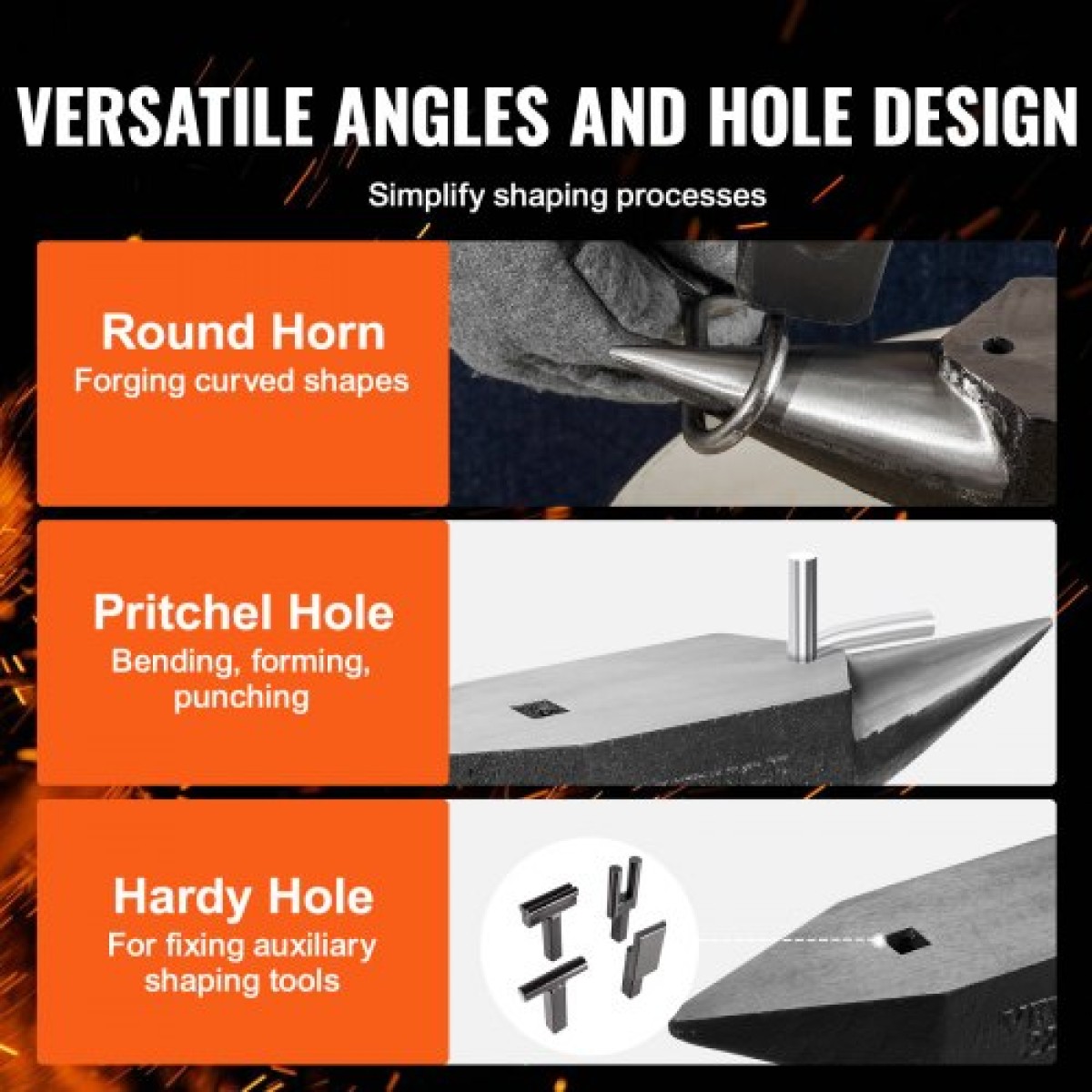 Αμόνι VEVOR Single Horn, 10 kg χυτό ατσάλινο αμόνι, Σιδηρουργός στρογγυλού κέρατου υψηλής σκληρότητας, μεγάλος πάγκος και σταθερή βάση, με στρογγυλή και τετράγωνη τρύπα, εργαλείο Metalsmith για κάμψη και διαμόρφωση