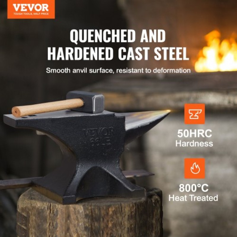 Αμόνι VEVOR Single Horn, 29,9 kg χυτό ατσάλινο αμόνι, Σιδηρουργός στρογγυλού κέρατου υψηλής σκληρότητας, μεγάλος πάγκος και σταθερή βάση, με στρογγυλή και τετράγωνη τρύπα, εργαλείο Metalsmith για κάμψη και διαμόρφωση