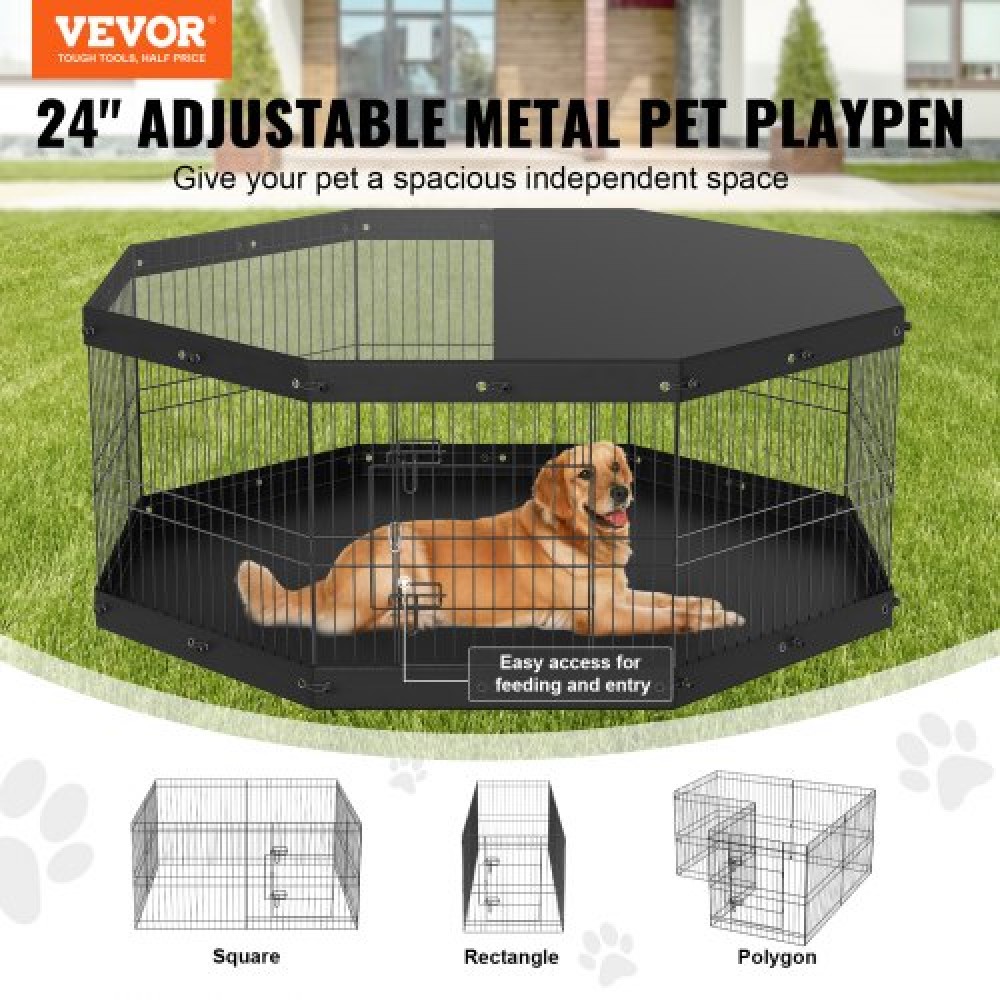 Παρκοκρέβατο VEVOR Dog, 8 πτυσσόμενο μεταλλικό στυλό γυμναστικής σκύλου με επάνω κάλυμμα και κάτω μαξιλαράκι, 61 cm H Pet Fence Puppy Crate Kennel, Στυλό εσωτερικού χώρου για σκύλους για μικρά μεσαία κατοικίδια, για κάμπινγκ, αυλή