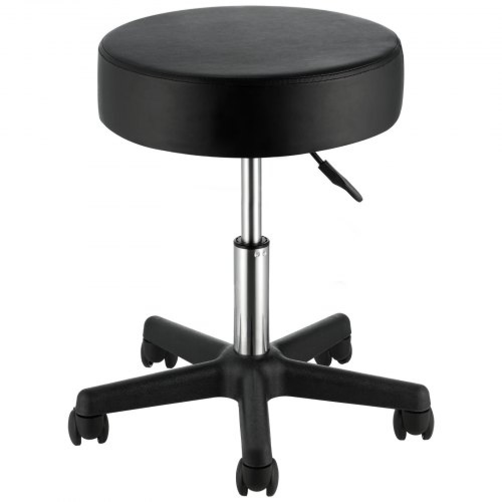 VEVOR Ρολά σκαμπό με ρόδες, 181,4 kg Χωρητικότητα βάρους Σκαμπό ρυθμιζόμενο ύψος με εξαιρετικά παχύ μαξιλάρι καθίσματος, περιστρεφόμενη καρέκλα σκαμπό για σαλόνι, μπαρ, σπίτι, γραφείο, τατουάζ, ιατρικό, μασάζ, μαύρο