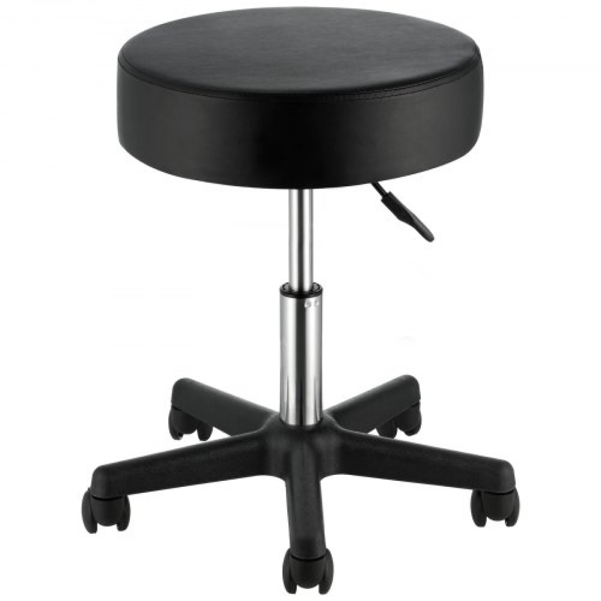 VEVOR Ρολά σκαμπό με ρόδες, 181,4 kg Χωρητικότητα βάρους Σκαμπό ρυθμιζόμενο ύψος με εξαιρετικά παχύ μαξιλάρι καθίσματος, περιστρεφόμενη καρέκλα σκαμπό για σαλόνι, μπαρ, σπίτι, γραφείο, τατουάζ, ιατρικό, μασάζ, μαύρο