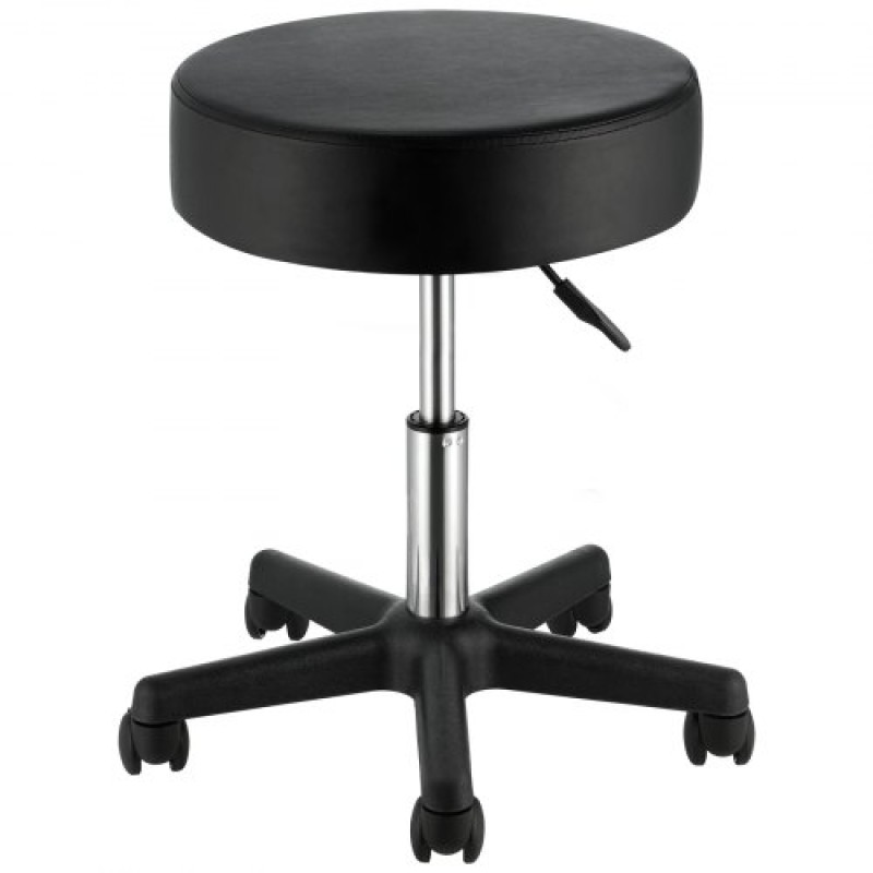 VEVOR Ρολά σκαμπό με ρόδες, 181,4 kg Χωρητικότητα βάρους Σκαμπό ρυθμιζόμενο ύψος με εξαιρετικά παχύ μαξιλάρι καθίσματος, περιστρεφόμενη καρέκλα σκαμπό για σαλόνι, μπαρ, σπίτι, γραφείο, τατουάζ, ιατρικό, μασάζ, μαύρο