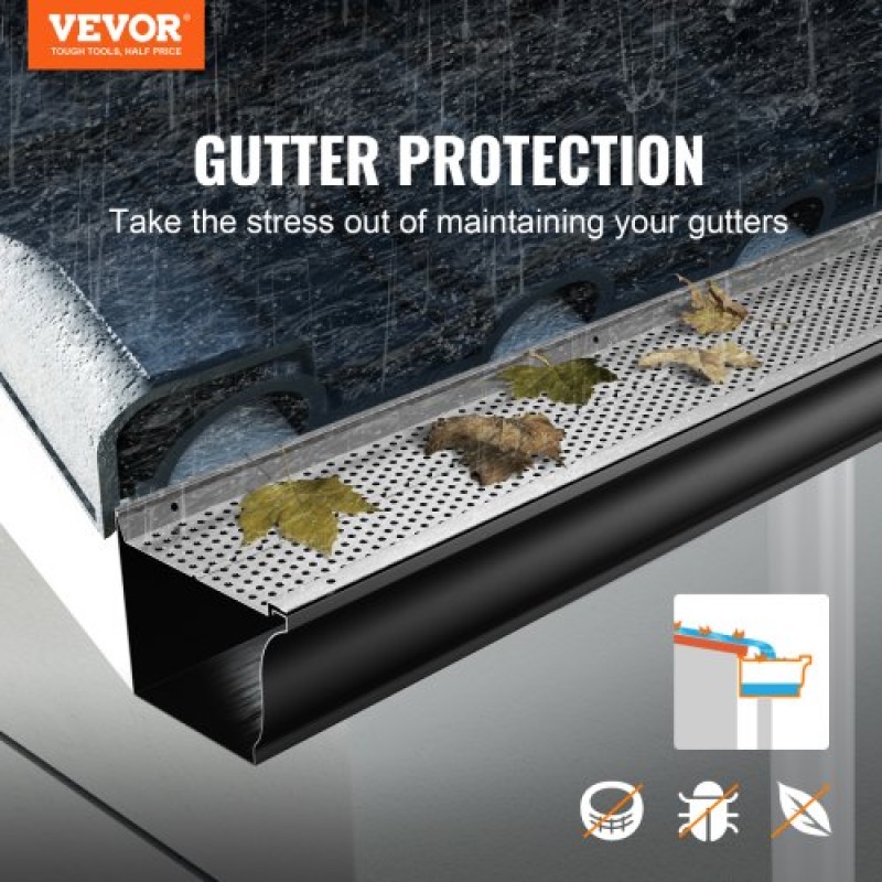 VEVOR Gutter Gutter, πλάτος 127 mm, Φίλτρο αλουμινίου DIY κάλυμμα υδρορροής, 52 ΤΕΜ 63,4 m Συνολικό μήκος, 4 mm διάμετρος οπής & 0,5 mm πάχος Raptor Gutter Gutters Ταιριάζει σε κάθε στέγη ή τύπο υδρορροής