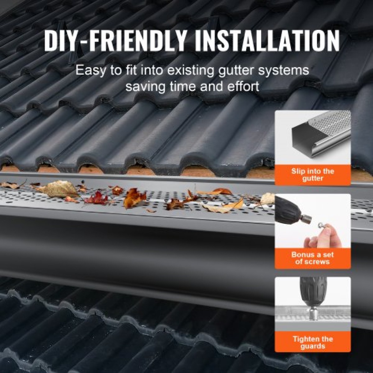VEVOR Gutter Gutter, πλάτος 5 ιντσών, φίλτρο αλουμινίου DIY κάλυμμα υδρορροής, 26 ΤΕΜ 104 ft Συνολικό μήκος, 0,157'' διάμετρος οπής & 0,02'' Χονδρό προστατευτικό υδρορροής Raptor ταιριάζει σε κάθε στέγη ή τύπο υδρορροής