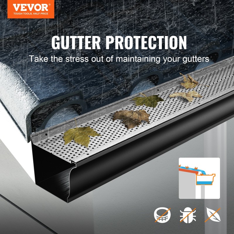 VEVOR Gutter Gutter, πλάτος 5 ιντσών, φίλτρο αλουμινίου DIY κάλυμμα υδρορροής, 13 ΤΕΜ 52 ft Συνολικό μήκος, 0,157'' διάμετρος οπής & 0,02'' Χονδρό προστατευτικό υδρορροής Raptor ταιριάζει σε κάθε στέγη ή τύπο υδρορροής
