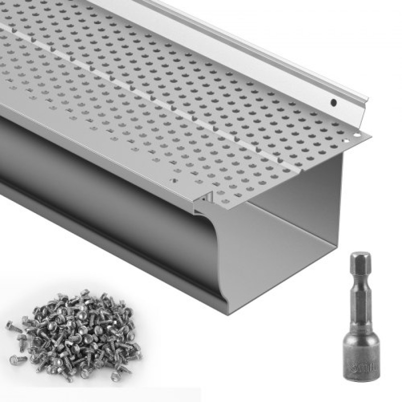 VEVOR Gutter Gutter, πλάτος 5 ιντσών, φίλτρο αλουμινίου DIY κάλυμμα υδρορροής, 13 ΤΕΜ 52 ft Συνολικό μήκος, 0,157'' διάμετρος οπής & 0,02'' Χονδρό προστατευτικό υδρορροής Raptor ταιριάζει σε κάθε στέγη ή τύπο υδρορροής