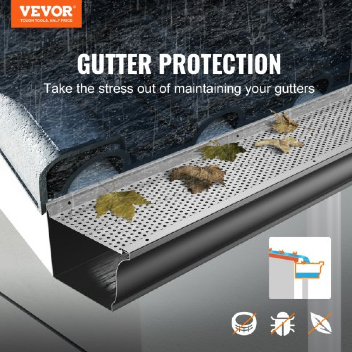 VEVOR Gutter Gutter, πλάτος 152mm, Φίλτρο αλουμινίου DIY κάλυμμα υδρορροής, 26 ΤΕΜ 264 cm Συνολικό μήκος, διάμετρος οπής 4 mm & 0,5 mm πάχος Raptor Gutter Gutters Ταιριάζει σε κάθε στέγη ή τύπο υδρορροής