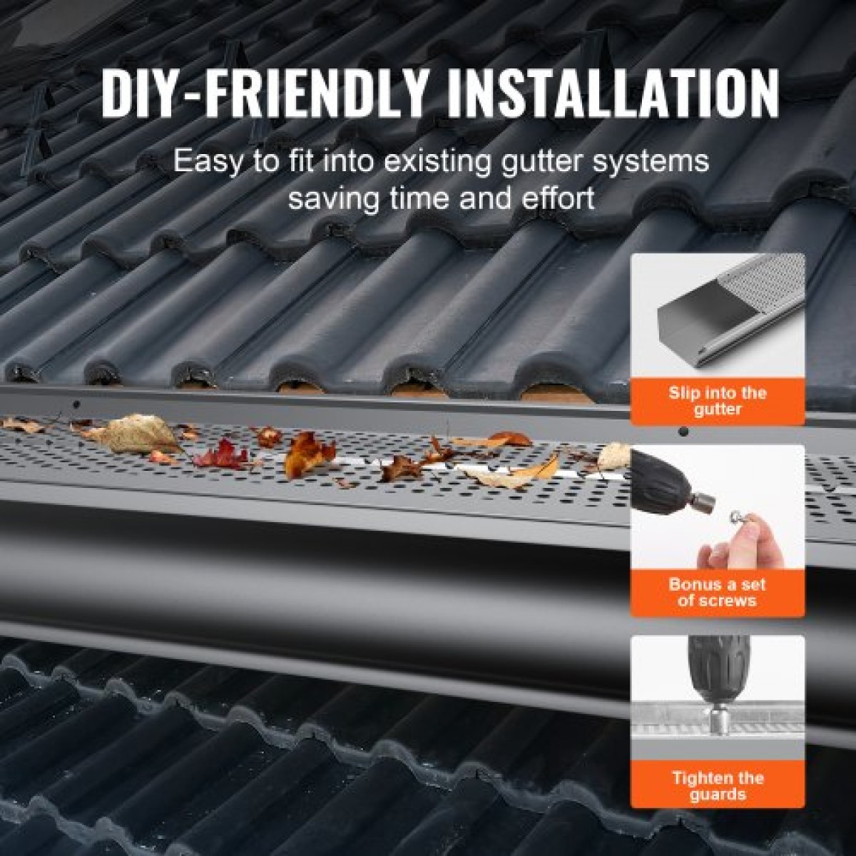 VEVOR Gutter Gutter, πλάτος 152mm, Φίλτρο αλουμινίου DIY κάλυμμα υδρορροής, 26 ΤΕΜ 264 cm Συνολικό μήκος, διάμετρος οπής 4 mm & 0,5 mm πάχος Raptor Gutter Gutters Ταιριάζει σε κάθε στέγη ή τύπο υδρορροής