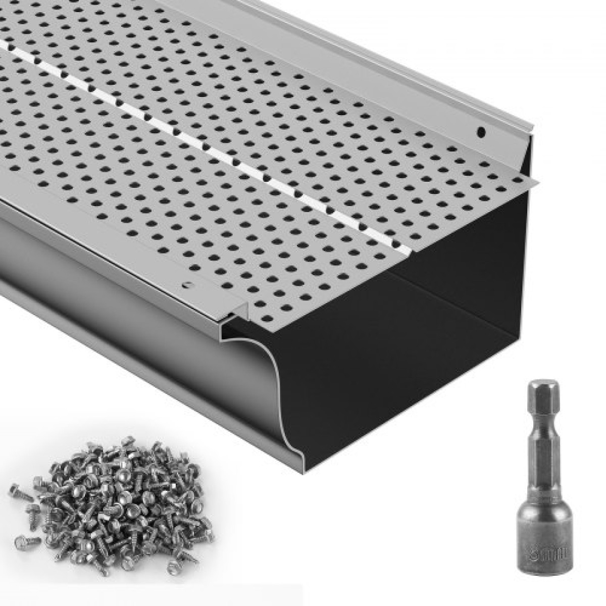 VEVOR Gutter Gutter, πλάτος 152 mm, Φίλτρο αλουμινίου DIY κάλυμμα υδρορροής, 52 ΤΕΜ 528 cm Συνολικό μήκος, διάμετρος οπής 4 mm & 0,5 mm πάχος Raptor Gutter Guards Ταιριάζει σε κάθε στέγη ή τύπο υδρορροής