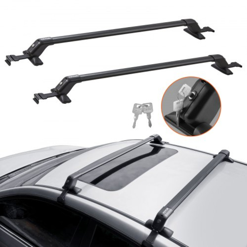 VEVOR Universal Roof Rack Cross Bars, Aluminium Roof Rack Crossbars, Fit Roof without Side Rail, 70,3 kg Χωρητικότητα φόρτωσης, Ρυθμιζόμενες ράβδοι γυμνής οροφής με κλειδαριές, για SUV, Sedan και Van