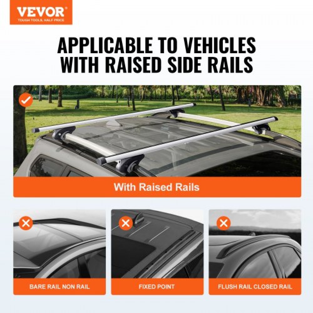 VEVOR Universal Roof Rack Cross Bars, Εγκάρσιες ράβδοι οροφής αλουμινίου 137,2cm, Εφαρμογή υπάρχουσας υπερυψωμένης πλευρικής ράγας με διάκενο, χωρητικότητα 90,7 kg, ρυθμιζόμενες ράβδοι με κλειδαριές, για SUV, Sedan και Van