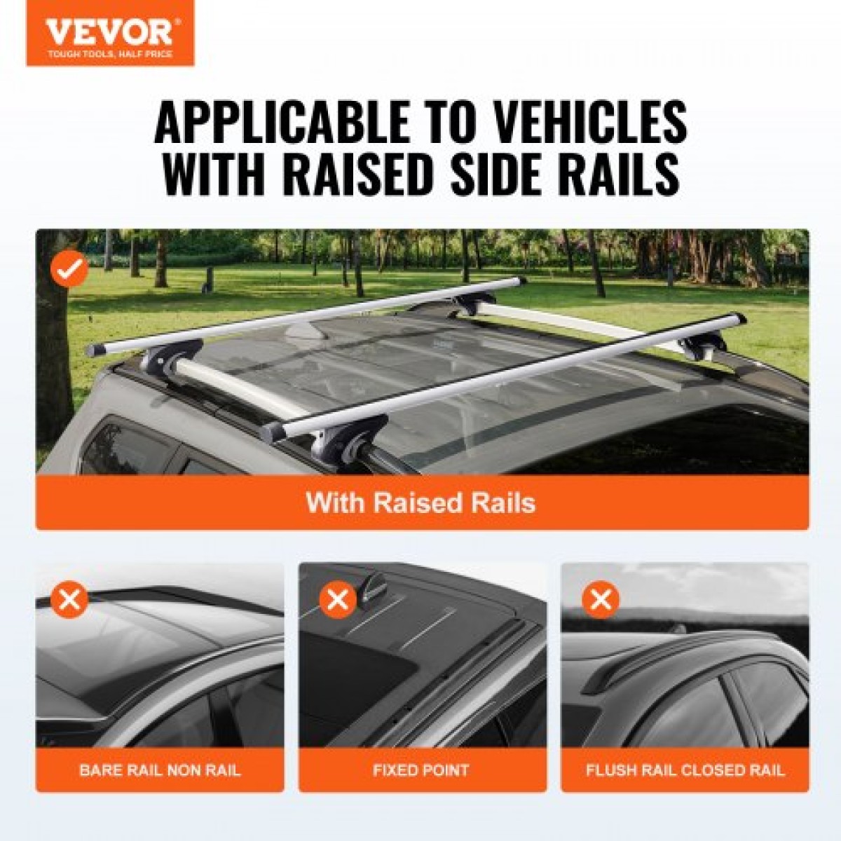 VEVOR Universal Roof Rack Cross Bars, Εγκάρσιες ράβδοι οροφής αλουμινίου 137,2cm, Εφαρμογή υπάρχουσας υπερυψωμένης πλευρικής ράγας με διάκενο, χωρητικότητα 90,7 kg, ρυθμιζόμενες ράβδοι με κλειδαριές, για SUV, Sedan και Van