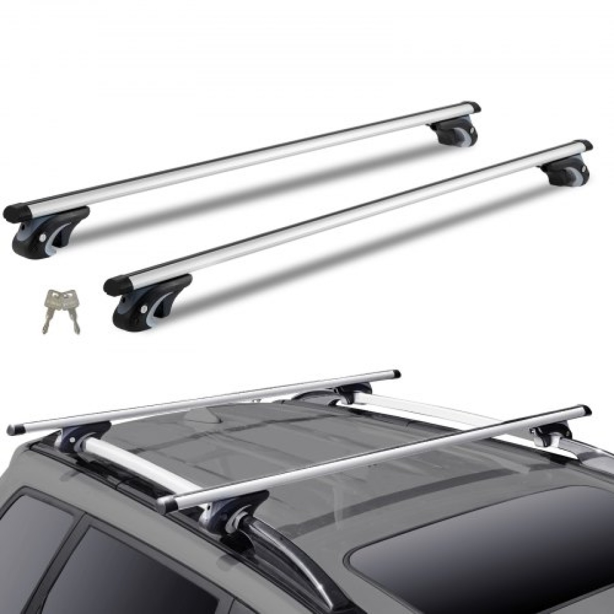 VEVOR Universal Roof Rack Cross Bars, Εγκάρσιες ράβδοι οροφής αλουμινίου 137,2cm, Εφαρμογή υπάρχουσας υπερυψωμένης πλευρικής ράγας με διάκενο, χωρητικότητα 90,7 kg, ρυθμιζόμενες ράβδοι με κλειδαριές, για SUV, Sedan και Van