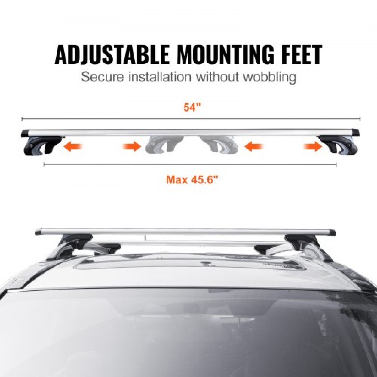 VEVOR Universal Roof Rack Cross Bars, Εγκάρσιες ράβδοι οροφής αλουμινίου 137,2cm, Εφαρμογή υπάρχουσας υπερυψωμένης πλευρικής ράγας με διάκενο, χωρητικότητα 90,7 kg, ρυθμιζόμενες ράβδοι με κλειδαριές, για SUV, Sedan και Van