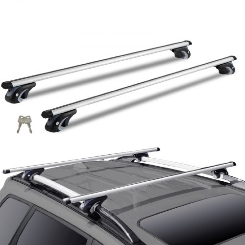 VEVOR Universal Roof Rack Cross Bars, Εγκάρσιες ράβδοι οροφής αλουμινίου 137,2cm, Εφαρμογή υπάρχουσας υπερυψωμένης πλευρικής ράγας με διάκενο, χωρητικότητα 90,7 kg, ρυθμιζόμενες ράβδοι με κλειδαριές, για SUV, Sedan και Van