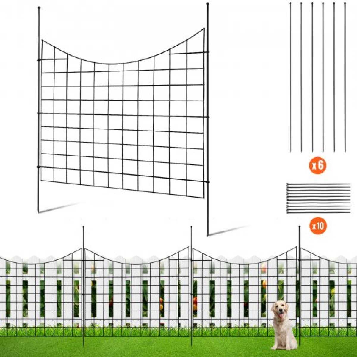 VEVOR Garden Fence, No Dig Fence 93 (H) x 75 cm (L) Animal Barrier Fence, Underground Διακοσμητικός φράχτης κήπου με διάκενο 16 cm, Μεταλλικός φράχτης σκύλου για την αυλή και το εξωτερικό αίθριο, 5 πακέτο