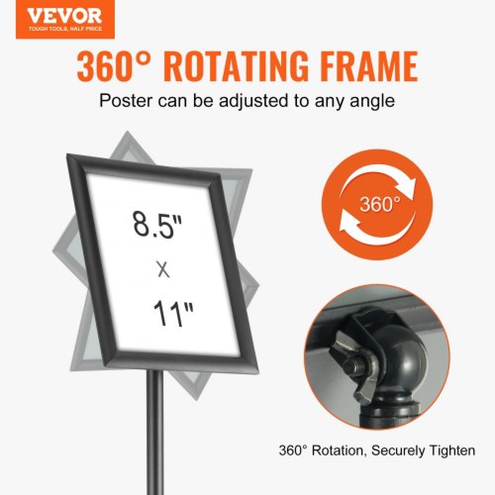 Βάση επιγραφών VEVOR Pedestal, 8,5 x 11 ιντσών κάθετη και οριζόντια ρυθμιζόμενη βάση αφίσας, βαρέως τύπου βάση επιγραφής δαπέδου με στρογγυλή βάση για προβολή, διαφήμιση και εξωτερικό, μαύρο