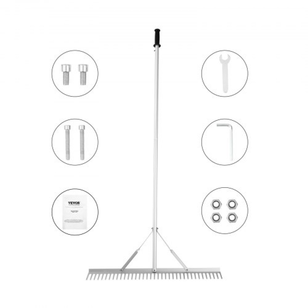 VEVOR Landscape Rake, 915mm Head Aluminium Landscape Rake, Lake Weed Rake με μακρύ χερούλι 1915mm, για χαλάρωση του εδάφους, φροντίδα γκαζόν, βοτανίζοντας λίμνη, κήπος, λίμνη