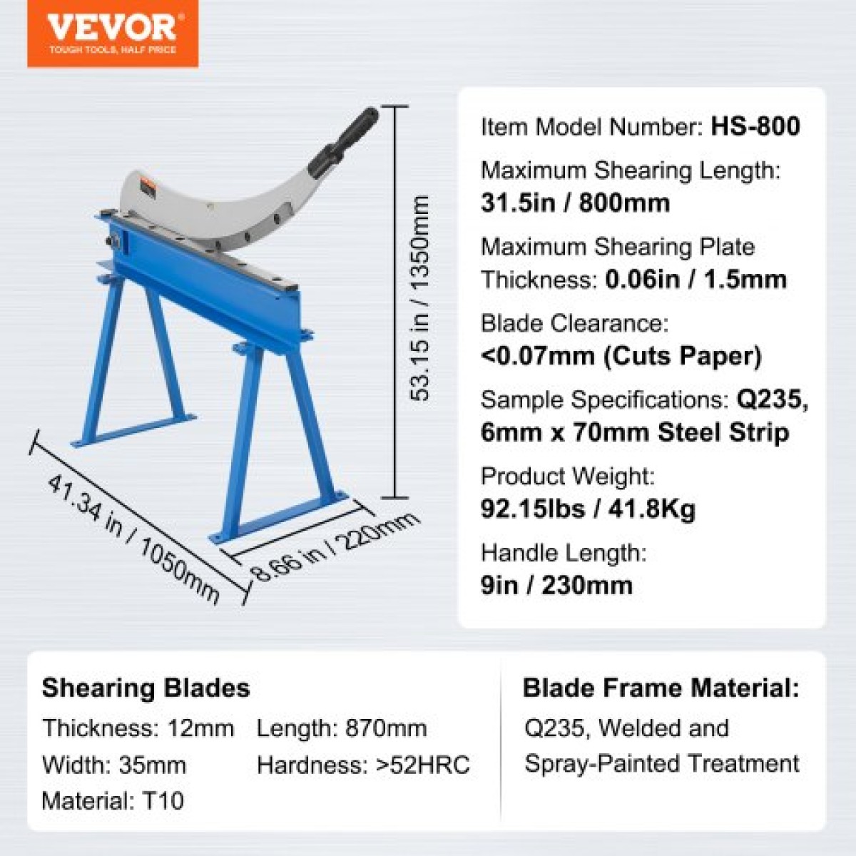 VEVOR 800mm Χειροκίνητο Ψαλιδάκι Πλάκας για Επεξεργασία Μεταλλικών Φύλλων, Κόφτης Πάγκου με Υλικό Q235, για Χειροτεχνία Χοντρό Χάλυβα, Μηχανή Τύπου Ρολών Βαρέων Καθηκόντων για Κατασκευαστές, λάτρεις του DIY