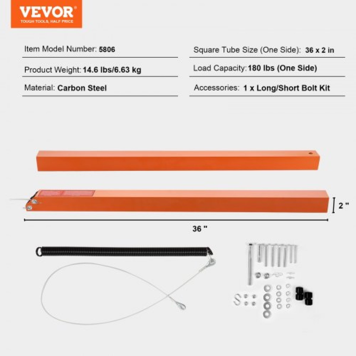VEVOR TrailTailgate er Lift Assist, Μέγιστη χωρητικότητα φόρτωσης 180 λίβρες, Συμβατό με Open Utility πίσω πόρτα και ράμπα ρυμουλκούμενου, με πλευρική ράγα ύψους 10 έως 24 ίντσες και πίσω πύλη ή ράμπα ύψους 4 έως 6 πόδια