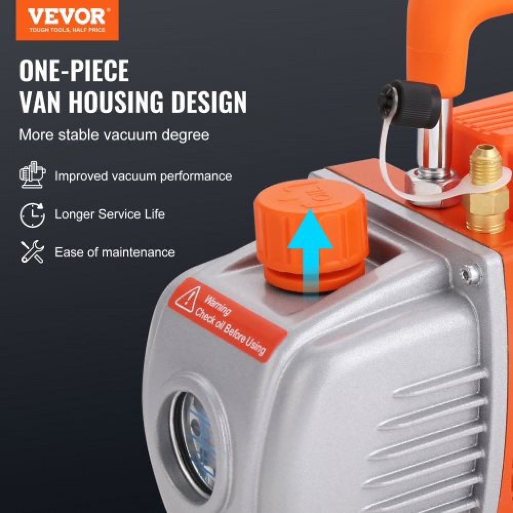 VEVOR 11,4 L Vacuum Chamber and 3,5 CFM Pump Kit, Tempered Glass Lid Vacuum Chamber Dessing Kit, Μονοβάθμια αντλία κενού με φιάλη λαδιού 250 ml, για σταθεροποίηση ξύλου, απαέρωση σιλικονών, εποξειδικά