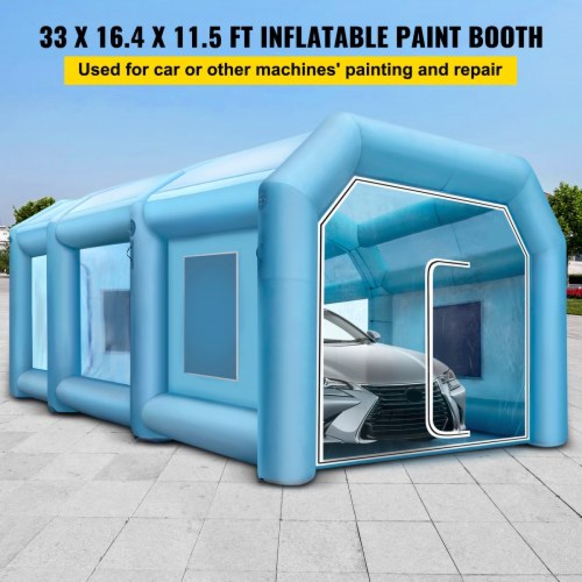Φουσκωτός θάλαμος βαφής VEVOR 33x16,4x11,5 πόδια, Φουσκωτός θάλαμος με 2 φυσητήρες, Φουσκωτός θάλαμος ψεκασμού με σύστημα φίλτρου, φορητός θάλαμος βαφής αυτοκινήτου για σταθμό εργασίας σκηνής στάθμευσης αυτοκινήτων
