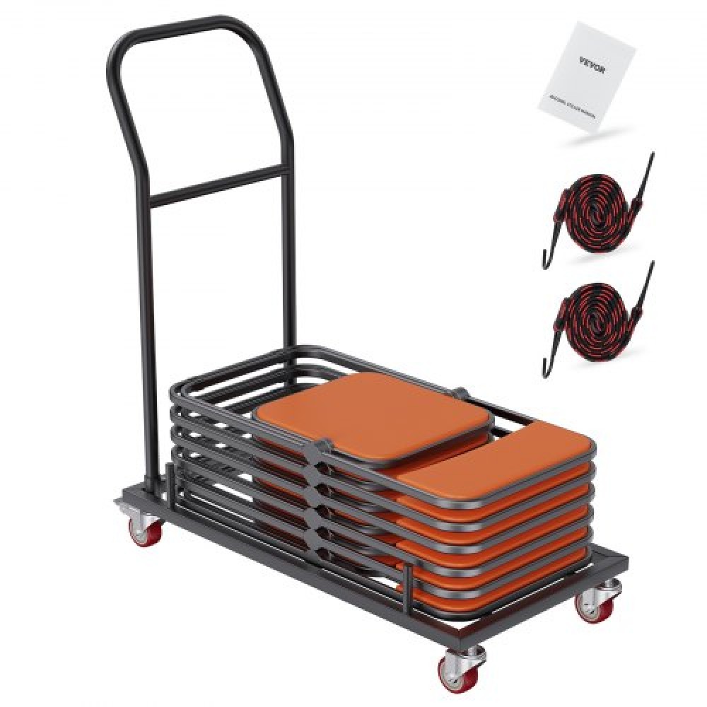 VEVOR Folding Chair Dolly, Iron Commercial Cart with 12 Chairs Capacity, Folding Chairs Rack Trolley with 4 Casters, Storage Transport Dolly for Flat Stacking Plastic Resin and Wood Chairs, Black