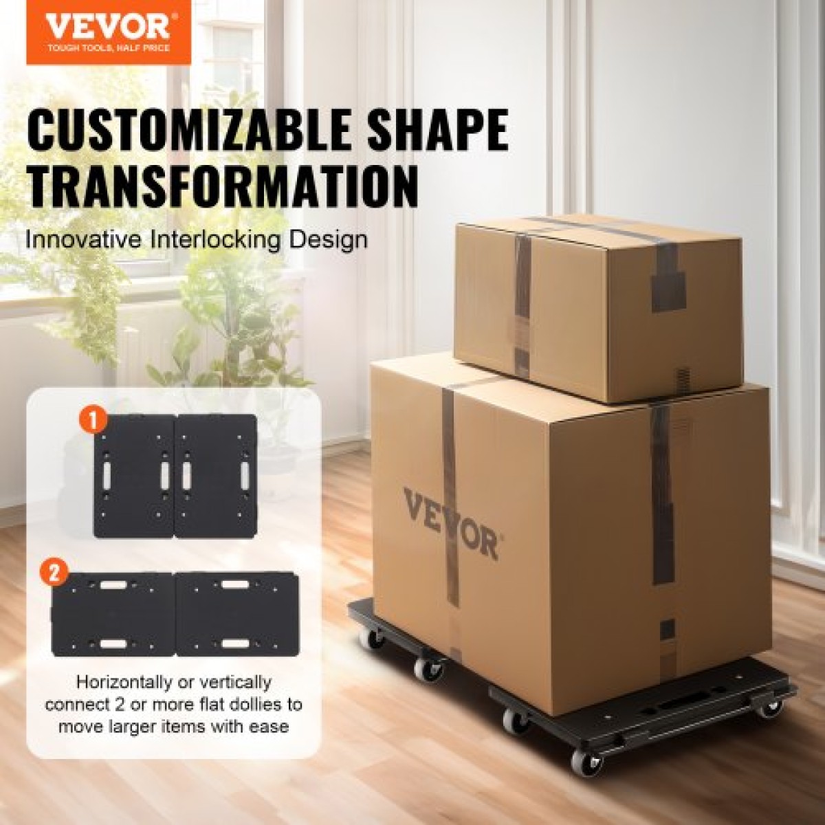 VEVOR Furniture Dolly, Χωρητικότητα 226,8 kg Κάθε Μέτρηση, Μετακίνηση επίπλων με ρόδες, Φορητοί κύλινδροι κίνησης 4 τροχών βαρέως τύπου, Μικρό επίπεδο καρότσι κουκλών με μανδάλωση για βαριά έπιπλα, 2 πακέτο, μαύρο
