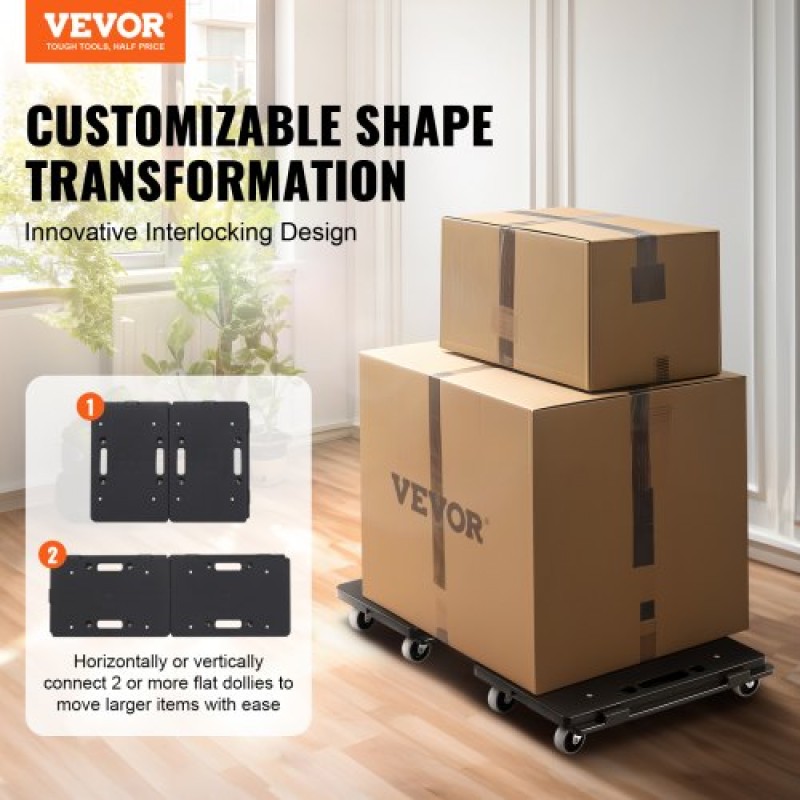 VEVOR Furniture Dolly, Χωρητικότητα 226,8 kg Κάθε Μέτρηση, Μετακίνηση επίπλων με ρόδες, Φορητοί κύλινδροι κίνησης 4 τροχών βαρέως τύπου, Μικρό επίπεδο καρότσι κουκλών με μανδάλωση για βαριά έπιπλα, 2 πακέτο, μαύρο