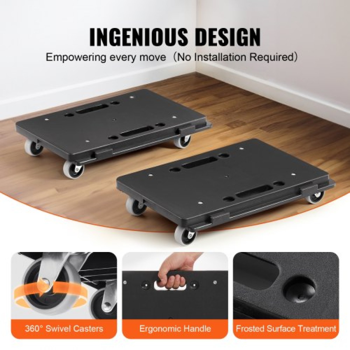 VEVOR Furniture Dolly, Χωρητικότητα 226,8 kg Κάθε Μέτρηση, Μετακίνηση επίπλων με ρόδες, Φορητοί κύλινδροι κίνησης 4 τροχών βαρέως τύπου, Μικρό επίπεδο καρότσι κουκλών με μανδάλωση για βαριά έπιπλα, 2 πακέτο, μαύρο