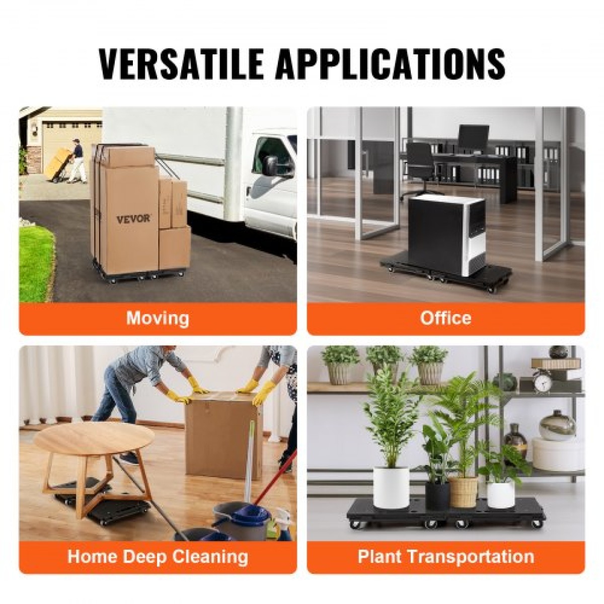 VEVOR Furniture Dolly, Χωρητικότητα 226,8 kg Κάθε Μέτρηση, Μετακίνηση επίπλων με ρόδες, Φορητοί κύλινδροι κίνησης 4 τροχών βαρέως τύπου, Μικρό επίπεδο καρότσι κουκλών με μανδάλωση για βαριά έπιπλα, 2 πακέτο, μαύρο