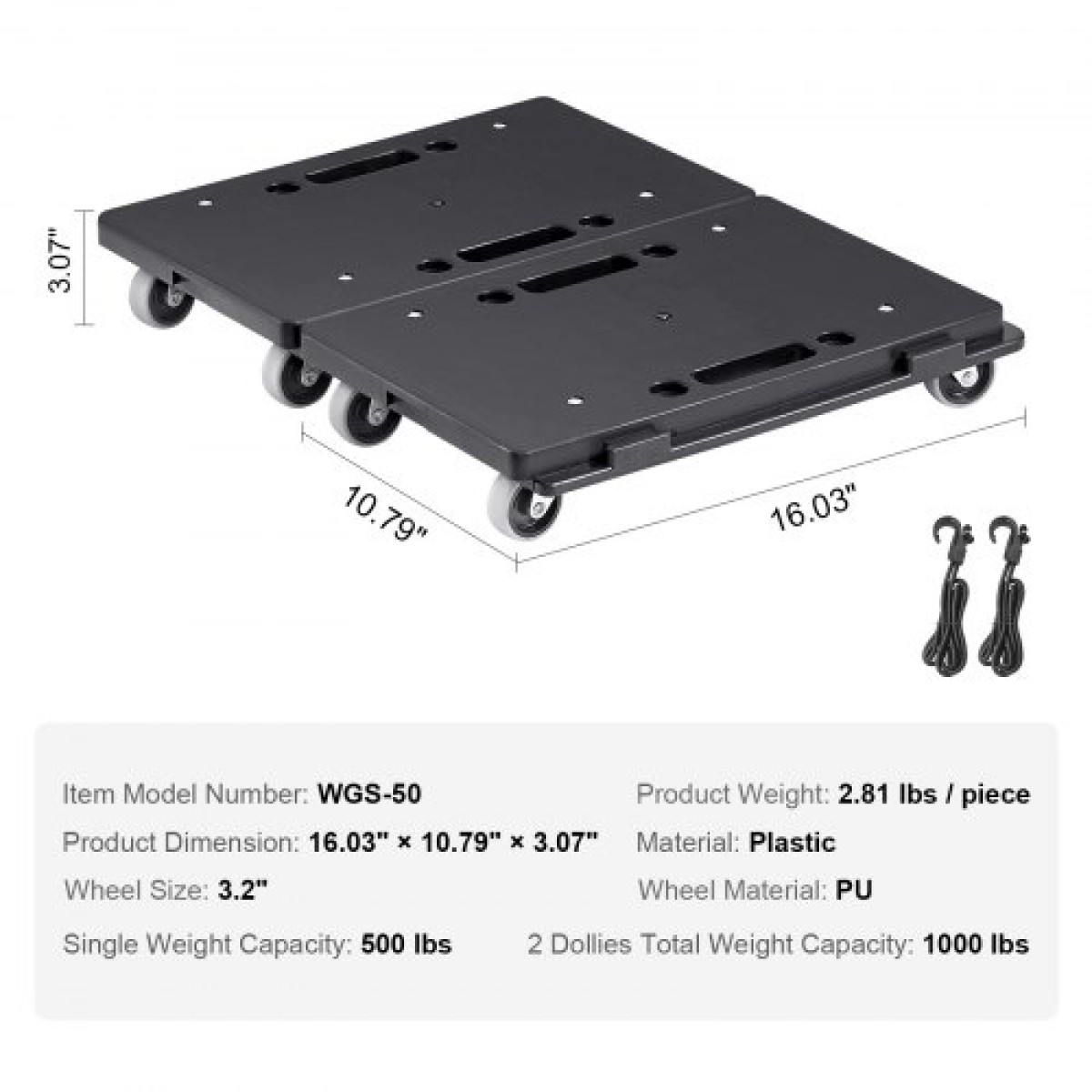 VEVOR Furniture Dolly, Χωρητικότητα 226,8 kg Κάθε Μέτρηση, Μετακίνηση επίπλων με ρόδες, Φορητοί κύλινδροι κίνησης 4 τροχών βαρέως τύπου, Μικρό επίπεδο καρότσι κουκλών με μανδάλωση για βαριά έπιπλα, 2 πακέτο, μαύρο