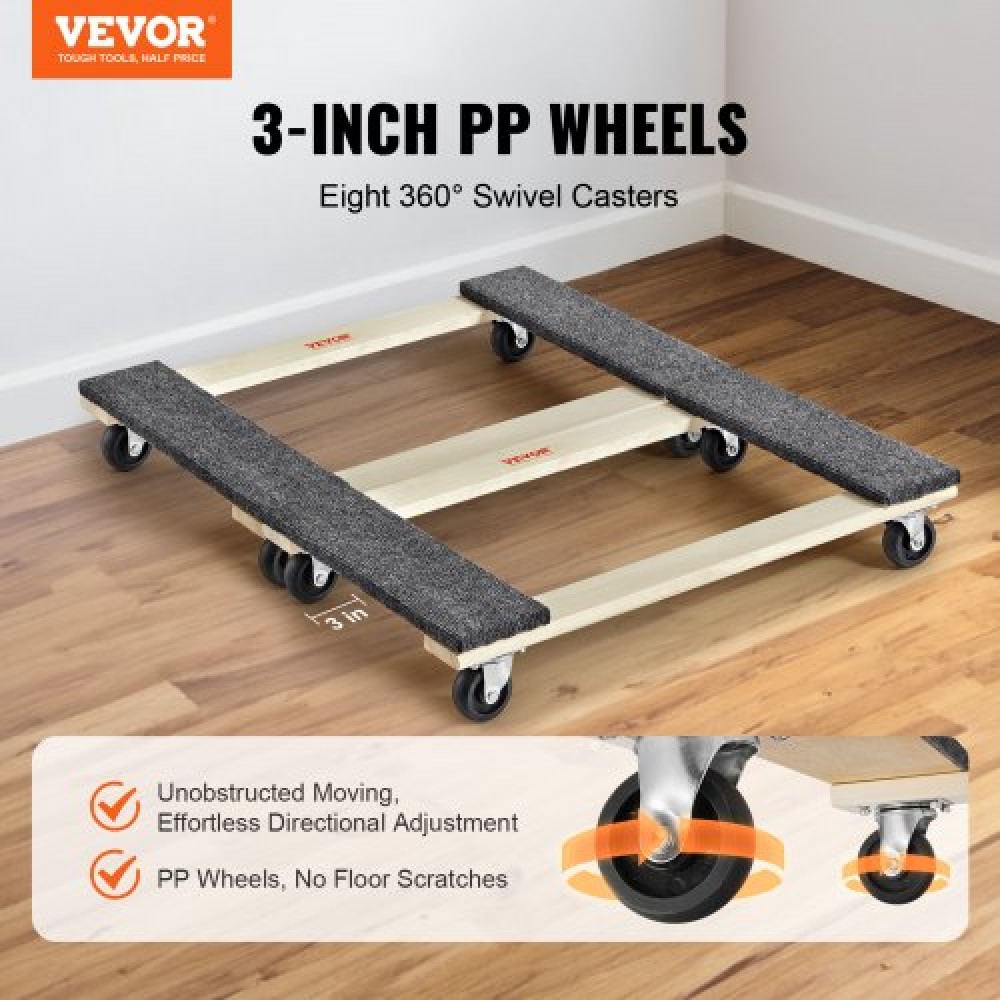 VEVOR Furniture Dolly, 1000 lbs Κάθε χωρητικότητα φόρτωσης, 2 πακέτα, 18" x 30", 8 x 3" PP περιστρεφόμενοι τροχοί, βαρέως τύπου έπιπλα σκληρού ξύλου Moving Dolly, Mover's Dolly, Κινητό καρότσι με ρόδες για βαριά έπιπλα