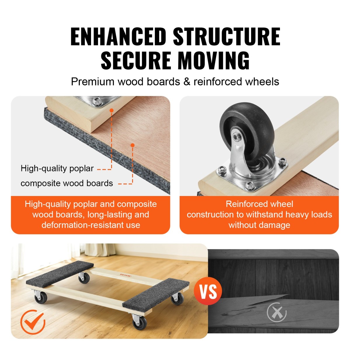 VEVOR Furniture Dolly, χωρητικότητα φόρτωσης 1000 lbs, 18" x 30", 4 x 3" PP περιστρεφόμενοι τροχοί, βαρέως τύπου έπιπλα σκληρού ξύλου Moving Dolly, Mover's Dolly, Κινητό καρότσι με ρόδες για καθαρισμό βαρέων επίπλων σπιτιού