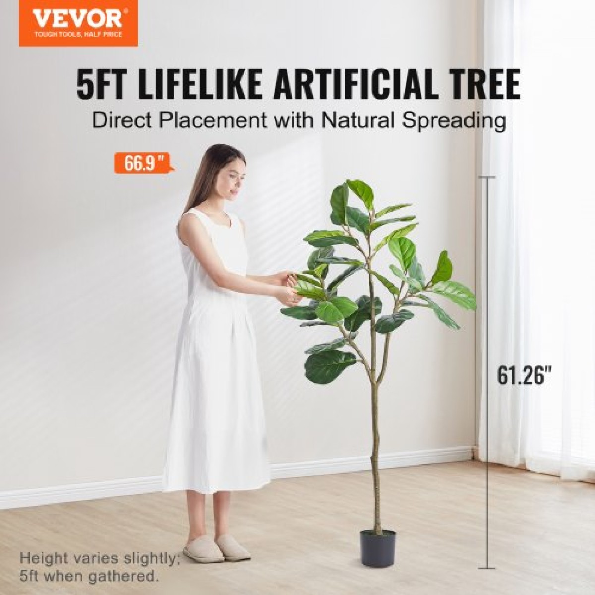 VEVOR Τεχνητό Φύλλο Σύκας, 5 FT, Ασφαλές υλικό πολυαιθυλενίου & Προστασία από την κλίση κατά της κλίσης Faux φυτό χαμηλής συντήρησης, ρεαλιστικό πράσινο ψεύτικο δέντρο σε γλάστρα για διακόσμηση αποθήκης οικιακού γραφείου εσωτερικού χώρου