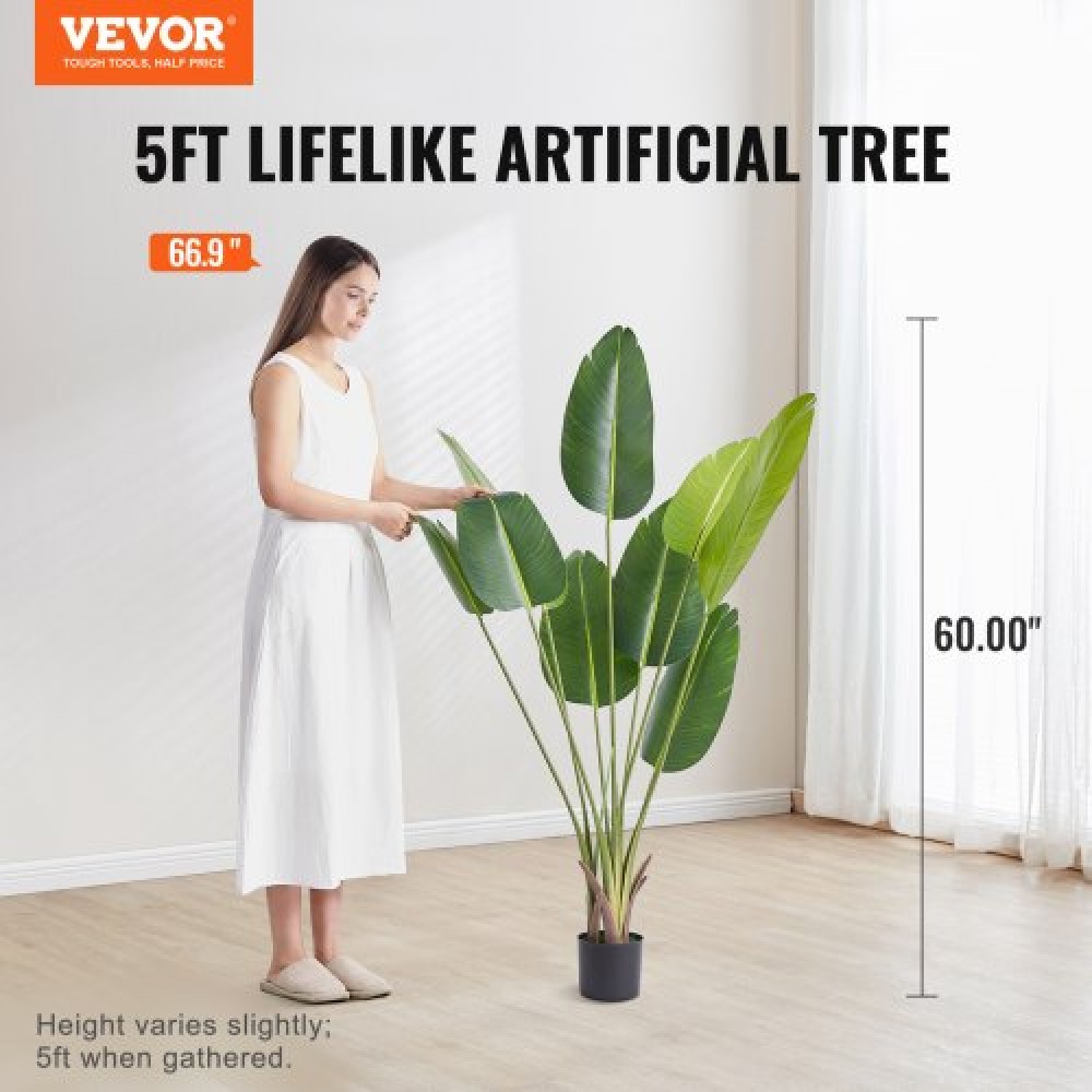 VEVOR Artificial Birds Of Paradise Tree, Faux Plant 1,5 mTall, PE Material & Anti-Tip Protection Face-Maintenance Plant, Lifelike Green Fake Tree for Home Office Decor Warehouse Indoor Outdoor