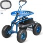 Κάθισμα εργασίας VEVOR Garden Cart Rolling με ρόδες, σκαμπό κηπουρικής για φύτευση, περιστρεφόμενο κάθισμα 360 μοιρών, βαγόνι σκούτερ με λαβή τιμονιού & δίσκος βοηθητικών εργαλείων, χρήση για βεράντα, αυλή και εξωτερικούς χώρους, μπλε