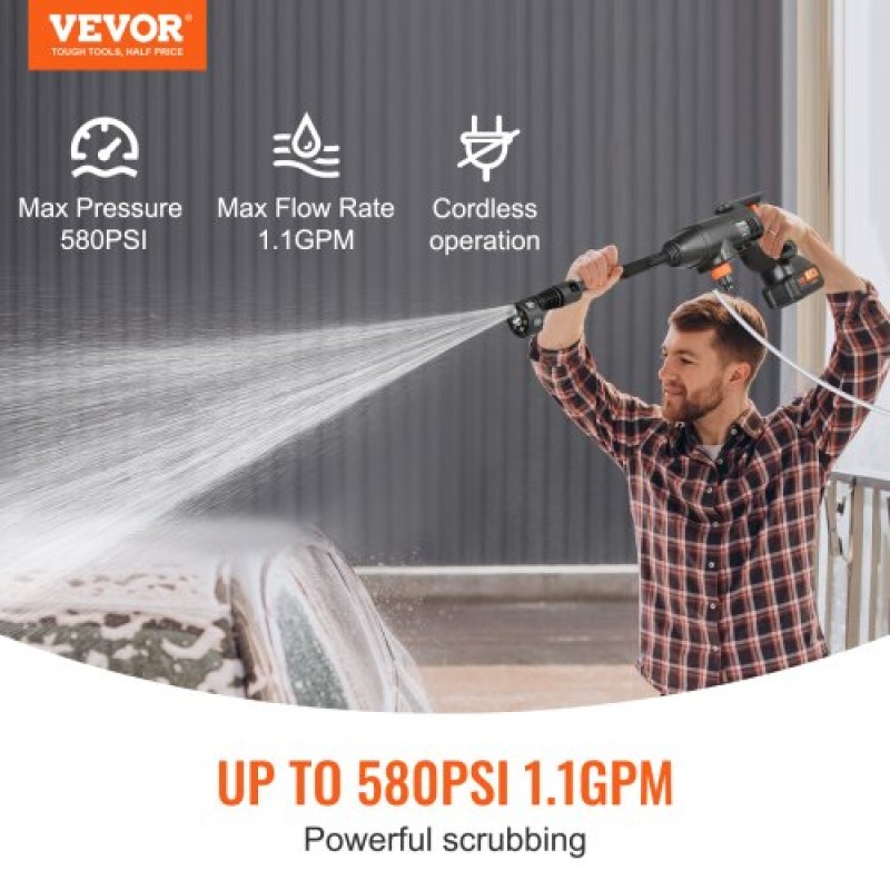 VEVOR High Pressure Cordless Washer Cleaner Portable Water Spray Car Gun 580 PSI