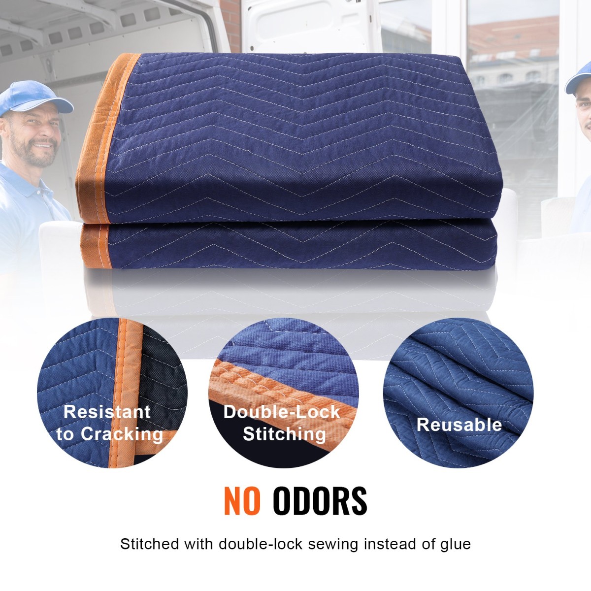 Κινούμενες κουβέρτες VEVOR, 80" x 72", Βάρος 65 λίβρες/dz, 12 συσκευασίες, Επαγγελματική κουβέρτα συσκευασίας από μη υφασμένο και ανακυκλωμένο βαμβάκι, μαξιλαράκια βαρέως τύπου για προστασία επίπλων, δάπεδα, οικιακές συσκευές, μπλε/πορτοκαλί