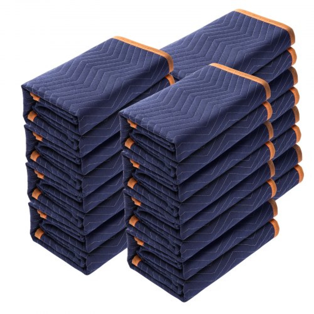Κουβέρτες VEVOR Moving, 203,2 x 182,9 cm, 15,9 kg/dz Βάρος, 12 συσκευασίες, Επαγγελματική κουβέρτα συσκευασίας από μη υφασμένο & ανακυκλωμένο βαμβάκι, βαρέως τύπου μαξιλαράκια για προστασία επίπλων, δαπέδων, οικιακών συσκευών, μπλε/πορτοκαλί