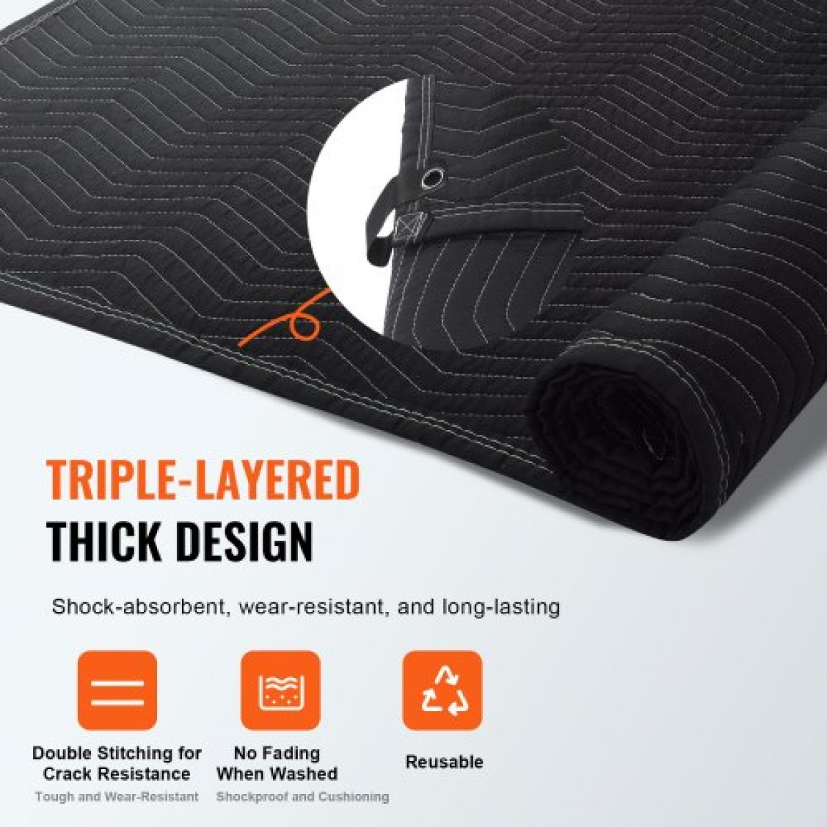 Κουβέρτα VEVOR Sound Dampening, 243,8 x 203,2 cm, Εξαιρετικά μεγάλη ηχομονωμένη κουβέρτα στούντιο με δακτύλιους, Light Blocker για κουβέρτα που μπλοκάρει ακουστικό θόρυβο πόρτας, φύλλο απορρόφησης ήχου στούντιο, μαύρο