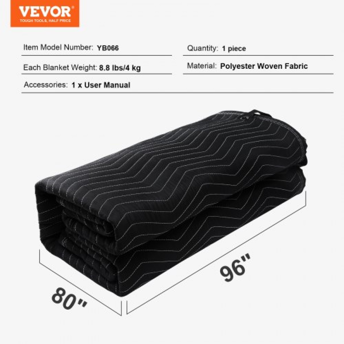Κουβέρτα VEVOR Sound Dampening, 243,8 x 203,2 cm, Εξαιρετικά μεγάλη ηχομονωμένη κουβέρτα στούντιο με δακτύλιους, Light Blocker για κουβέρτα που μπλοκάρει ακουστικό θόρυβο πόρτας, φύλλο απορρόφησης ήχου στούντιο, μαύρο