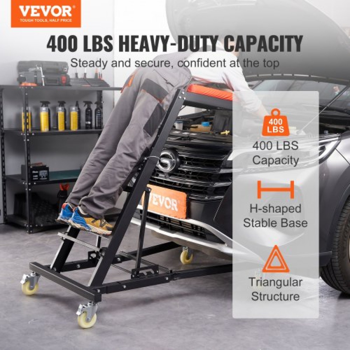 VEVOR Automotive Topside Creeper, με ρυθμιζόμενο ύψος 1219-1930 mm, 400 LBS Capacity High Creeper, 4 περιστρεφόμενοι τροχοί τροχού, Heavy Duty Creeper για επισκευή και συντήρηση αυτοκινήτων
