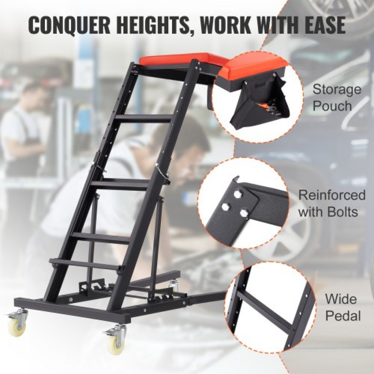 VEVOR Automotive Topside Creeper, με ρυθμιζόμενο ύψος 1219-1930 mm, 400 LBS Capacity High Creeper, 4 περιστρεφόμενοι τροχοί τροχού, Heavy Duty Creeper για επισκευή και συντήρηση αυτοκινήτων