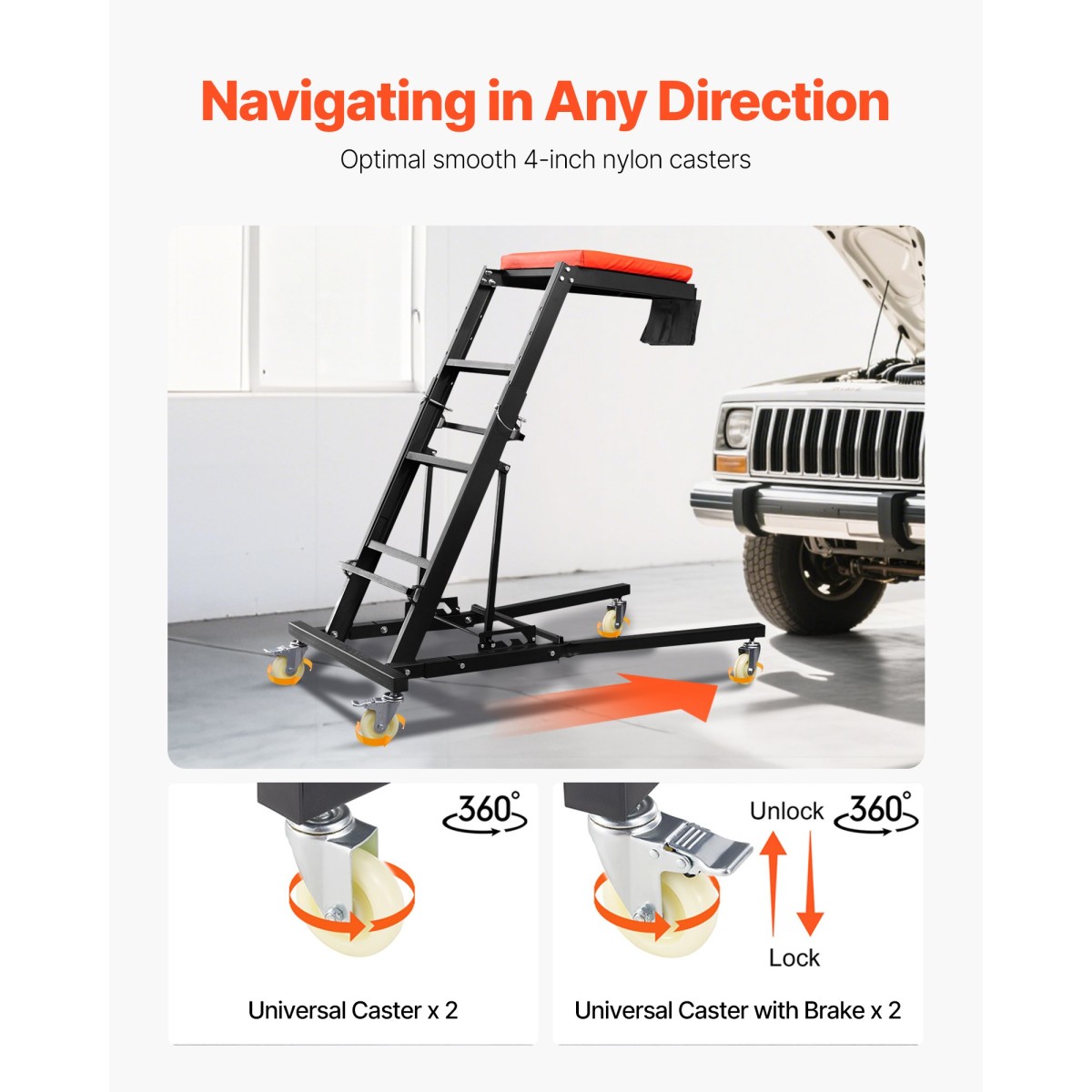 VEVOR Automotive Top Creeper, Engine Creeper 42,5"-64,8", 400 LBS Capacity High Top Creeper, 4 περιστρεφόμενοι τροχοί τροχού, επενδεδυμένο κατάστρωμα, αναρριχητικό φυτό για γκαράζ στο σπίτι, Συντήρηση επισκευής συνεργείου