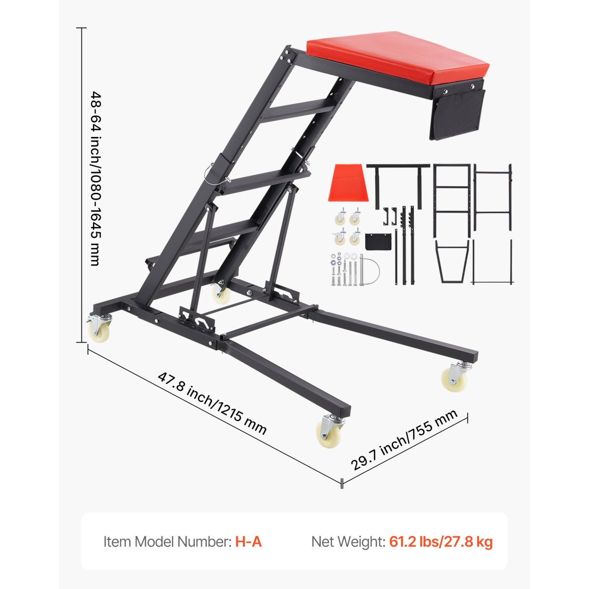 VEVOR Automotive Top Creeper, Engine Creeper 42,5"-64,8", 400 LBS Capacity High Top Creeper, 4 περιστρεφόμενοι τροχοί τροχού, επενδεδυμένο κατάστρωμα, αναρριχητικό φυτό για γκαράζ στο σπίτι, Συντήρηση επισκευής συνεργείου