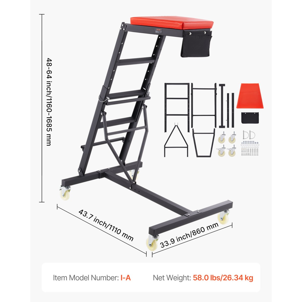 VEVOR Top Automotive Creeper, Engine Creeper με ρυθμιζόμενο ύψος 45,7" έως 66,3", 400 LBS Capacity High Creeper, 4 περιστρεφόμενοι τροχοί τροχού, Heavy Duty Creeper για επισκευή και συντήρηση αυτοκινήτων