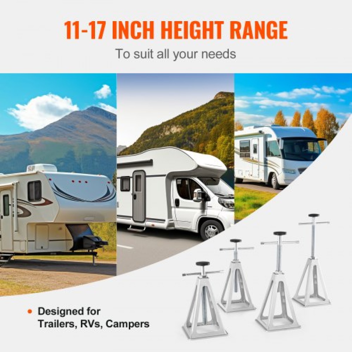 VEVOR RV Stabilizer Jacks, 4 Pack Aluminium RV Leveling Jacks, RV Stack Jacks for RV Travel Trailer Camper, Single Screw Jack Support έως 2721,6 kg, Ρυθμιζόμενο από 27,9 έως 43,2 cm