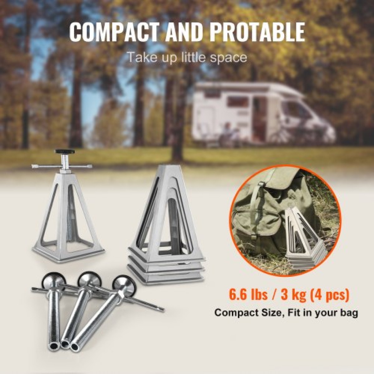 VEVOR RV Stabilizer Jacks, 4 Pack Aluminium RV Leveling Jacks, RV Stack Jacks for RV Travel Trailer Camper, Single Screw Jack Support έως 2721,6 kg, Ρυθμιζόμενο από 27,9 έως 43,2 cm