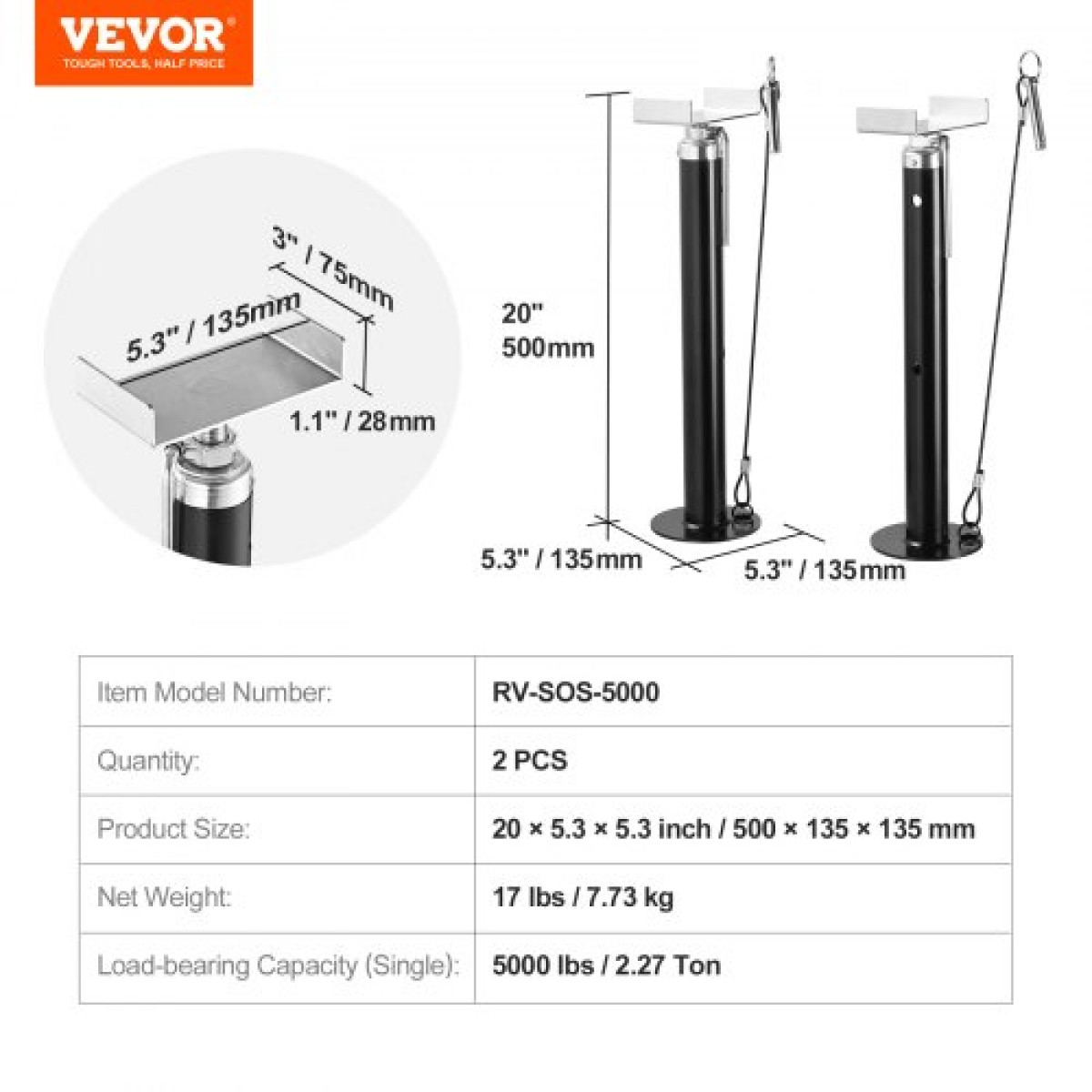 Υποδοχές στήριξης VEVOR RV Slide Out, Χωρητικότητα 5000 lbs Κάθε Σταθεροποιητής Slide Out, Προσαρμόζεται από 20"-48" Camper Slide Out Support Jacks, βαρέως τύπου Slide out Stabilizers για RV, Camper και Travel Trailer